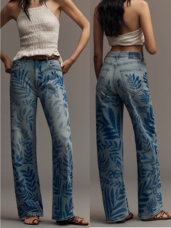 MOTHER Denim - Mother The Lasso Sneak Pressed Leaves Jeans – Wide Leg | Statement Denim